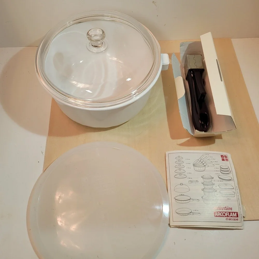 ARCOFLAM D Arcopal White Melamine Cooking Pot with Glass Lid and Handle